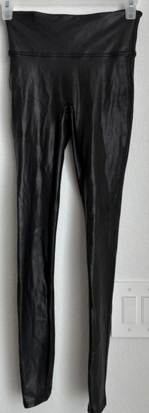 SPANX Womens Black Seamless Fayx Leather Leggings Sz XS